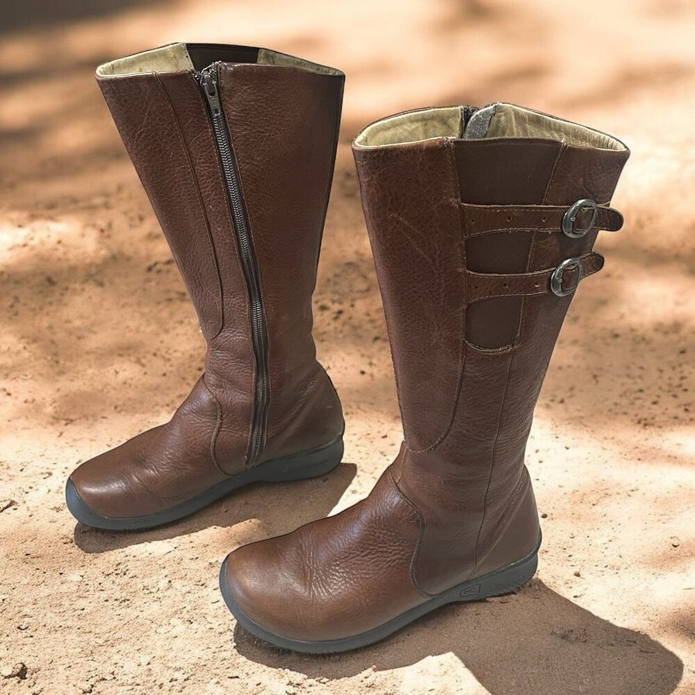Keen Women’s Size 7 Brown Leather Waterproof Tall Riding Boots Zipper/Adjustable